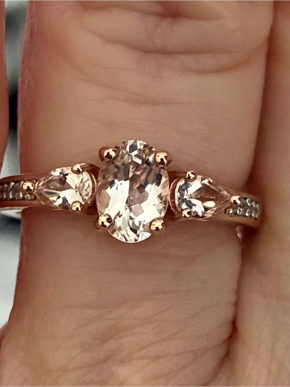 JTV Morganite Three-Stone Oval Ring